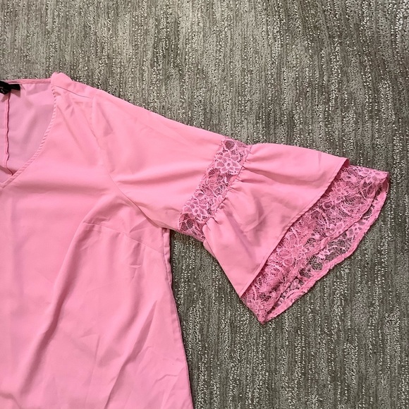 Lane Bryant Women's Pink 3/4 Lace Bell Sleeve Top Tunic Blouse Plus Size 14/16 - Picture 3 of 9